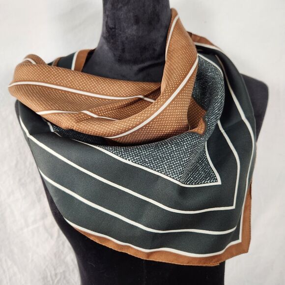 Vintage Square Womens Scarf Hairtie Italy 26 x 26 Black Brown Fall Winter - Picture 4 of 6